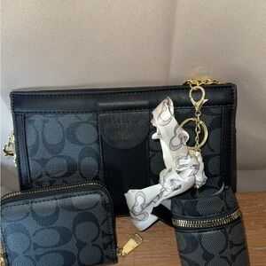 Black Patterned Wallet and Accessories Set